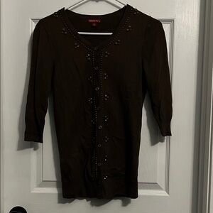 Merona Dark Brown Embellished Cardigan